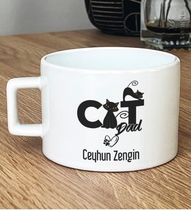 Kişiye Özel Cat Dad Hediye Lüks Fincan Kedi Babası -3- (Beyaz)