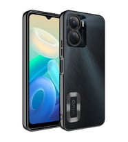 Vivo Y16 Kılıf Logo Yeri Açık Kamera Lens Korumalı Renkli Kenarlı Şeffaf Silikon (Siyah)