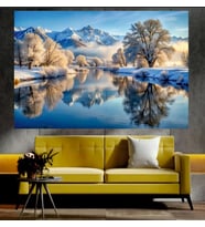 Nehir ve Karlı Dağ Manzaralı Sanatsal Dekoratif Duvar Tablosu (50x70 cm)