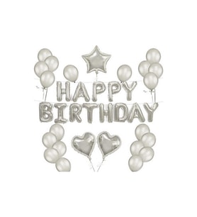 Happy Bırtday Gümüş Balon Seti