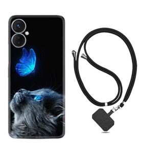 Tecno Spark 9T Kılıf Resimli Boyun Askılı İpli Desenli Silikon Series Butterfly Cat 1891