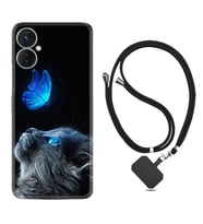 Tecno Spark 9T Kılıf Resimli Boyun Askılı İpli Desenli Silikon Series Butterfly Cat 1891