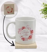 BK Gift Kişiye Özel Çiçek Tasarımlı Beyaz Kupa Bardak ve Ahşap Bardak Altlığı Hediye Seti - Model 2