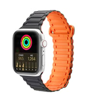 Dux Ducis Apple Watch 42/44/45MM için Manyetik Armor Silikon Kordon Kayış (Siyah-Turuncu) (Siyah - Turuncu)