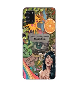 Samsung Galaxy A21S Uyumlu Vintage Kolaj Desenli Şeffaf Telefon Kılıfı