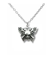 Skull and Butterfly Figürlü Unisex Kolye  Kuru Kafa ve Kelebek Tasarım  Gotik Tarz 60 cm Zincir (Gümüş)