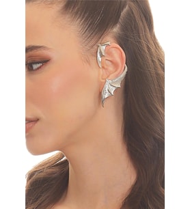 Kadın Gümüş Renk Lak Kaplama Çivili Model Sol Kulak Yarasa Earcuff&Kıkırdak Küpe