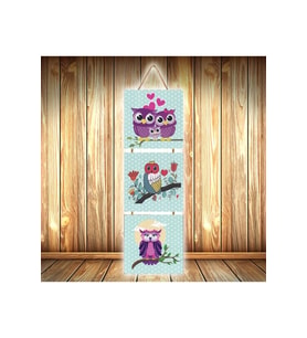 Baykuşlar Tasarımlı Üçlü Retro Ahşap Poster Ü544