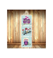 Baykuşlar Tasarımlı Üçlü Retro Ahşap Poster Ü544