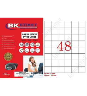 A1 Etiket Lazer Etiket tw-2048 100 A4 Sayfa Laser Etiket 32 x 32 mm Boyutunda 1 A4 Sayfada 48 Etiket