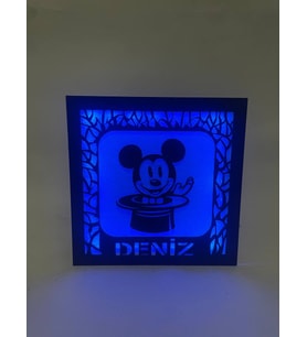 Sihirli Mickey Mouse Kişiye Özel Gece Lambası Mavi