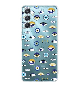 PrintiFy Samsung Galaxy M34 5G ile Uyumlu Nazar Boncuğu 2  Kamera Korumalı Şeffaf Silikon Kılıf
