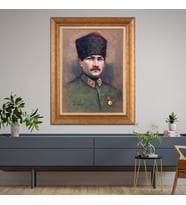 Altın Varaklı Çerçeveli Paspartulu Atatürk Tablo TR1042 (Gold)