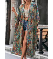 Kadın Etnik Desen Salaş Maxi Kimono (Karışık)