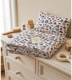 More Home % 100 pamuklu Bebek 90x90 Müslin örtü +35x45 Yastık Kılıfı Çiçek Desenli