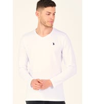 T8587 DEWBERRY V YAKA ERKEK UZUN KOL T-SHIRT-AÇIK BEYAZ
