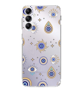 PrintiFy Samsung Galaxy A14 ile Uyumlu Nazar Boncuğu 5  Kamera Korumalı Şeffaf Silikon Kılıf