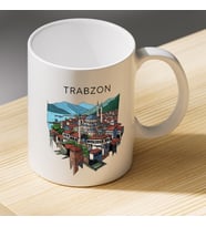 Trabzon Yazılı Şehir Silüeti Baskılı Porselen Kupa - Memleket Temalı Hediyelik Kupa