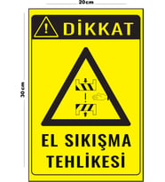Metal El Sıkışma Tehlikesi 20cm x 30cm A4 Büyüklüğünde Uyarı Levhası Yönlendirme Tabelası