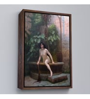 Çerçeveli Jean-Léon Gérôme, Kuyusundan Çıkan Gerçek (La Vérité sortant du puits) Kanvas Tablo (Beyaz)