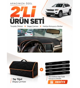 JEEP GRAND CHEROKEE (2014-2020) Uyumlu Torpido Örtüsü + Tay Tüyü Bagaj Çantası Seti - Siyah Kahverengi