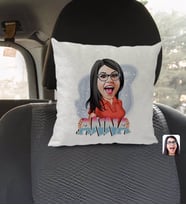 BK Gift Kişiye Özel İsimli Kadın Karikatürlü Kare Araç Koltuk Yastığı-1