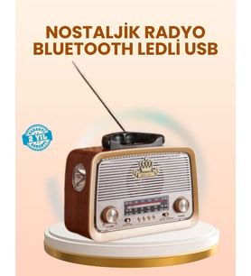 Eskitme Tasarımlı Ahşap Bluetooth Radyo Led Aydınlatmalı