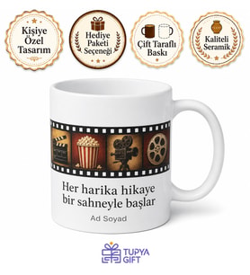 Kişiye Özel Film Şeridi Temalı Kupa Bardak İsimli Hediye Sinema Kupası