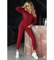 Kadın Uzun Kollu V Yakalı Viskon Iki Iplik Bluz Ve Pantolon Ikili Takım (Kırmızı)