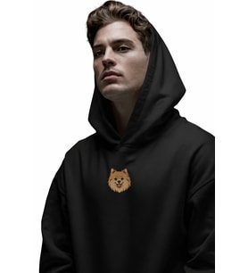 Pomeranian Figürlü Siyah Unisex Kapüşonlu Sweatshirt – DTF Baskı