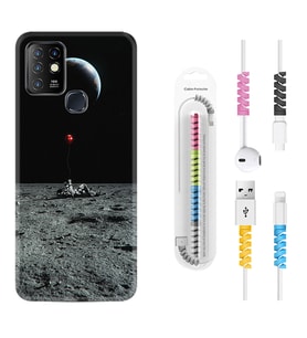 INFINIX Hot 8 9 10 11S Hot 10 Play 10T Kılıf Kablo Koruma Spiral Silikon Astronoot Red Baloon 1608