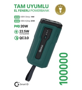 10000 mAh Powerbank El Fenerli Taşınabilir Hızlı Şarj Cihazı PD 20W QC3.0 Destekli