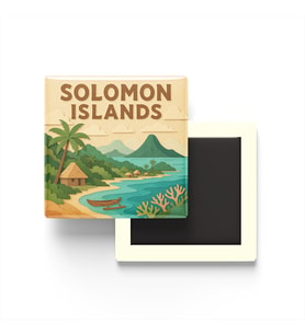 Solomon Adaları - Solomon Islands - Paper Cut Art - Baskılı Buzdolap Magneti Kare - 9x9 cm