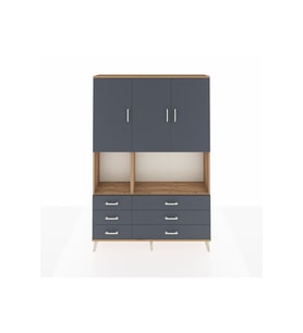 Arges Gardrop 6 Raflı 6 Çekmeceli 3 Kapaklı 132x30x195 Çam-Antrasit