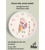 İsme Özel Sevimli Kuş Çocuk Odası Duvar Saati Orta Boy 30 cm Beyaz Camlı Sessiz