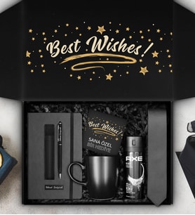 Kişiye Özel Defter & Deri Kılıflı Touch Pen Kalem & Siyah Kupa & Axe Deodorant & Kravat Hediye Seti
