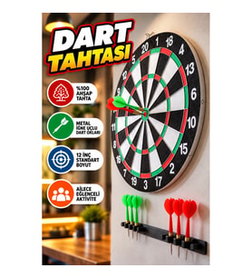 12 İnç Ahşap Dart Tahtası Seti – Metal İğne Uçlu Dart Okları