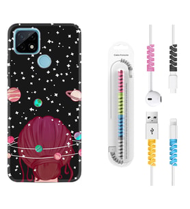 Realme C11 C21 C21Y C25Y C11 2021 Kılıf Kablo Koruma Spiral Silikon Space Woman 1311