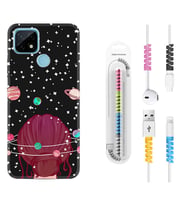 Realme C11 C21 C21Y C25Y C11 2021 Kılıf Kablo Koruma Spiral Silikon Space Woman 1311