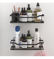 TEKNOTEL YAPIŞKANLI KANCALI 2 ADET BANYO RAFI MAT SİYAH ST285H