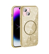 Apple iPhone 15 Uyumlu Kılıf M-safe Şarj Özellikli Parlayan Simli Zore Okso Kapak (Gold)
