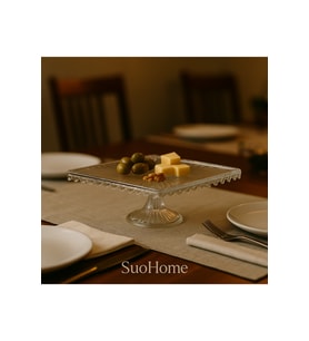 Şık Cam Kare Pasta ve Kek Servis Standı 25x25 cm