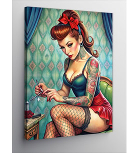 Kanvas Tablo Dövme Sanatçısı Pin Up Kızı