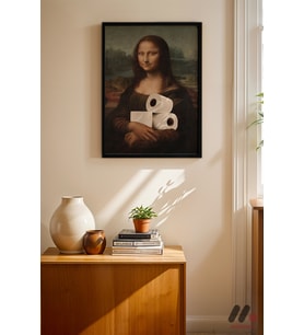 Mona Lisa Mizah Parodisi, Siyah Çerçeveli Duvar Tablosu - Modern Ev Dekorasyonu
