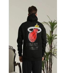 Erkek 3 İplik Pamuklu Kapüşonlu Baskılı Cepli Oversize Sweatshirt Hoodie - Siyah