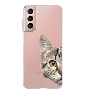 Samsung Galaxy S21 Kapak Catface Tasarımlı Şeffaf Silikon Kılıf
