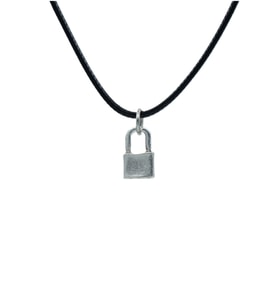 Minimal Kilit Deri ip Kolye - Gümüş Kaplama - Kadın Erkek Kolye - No:969