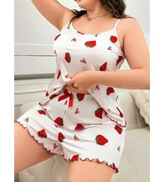 Arias Closet Büyük Beden Çilek Desen Pamuklu Şortlu Pijama Takımı