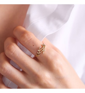 14K Altın Zeytin Dalı Yüzük  (Çok Renkli)