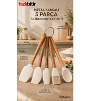 ByMyHand Doğal Ahşap Saplı Slikon Uçlu Slikon Mutfak ve Pasta Yapım Hazırlık 5'li Set